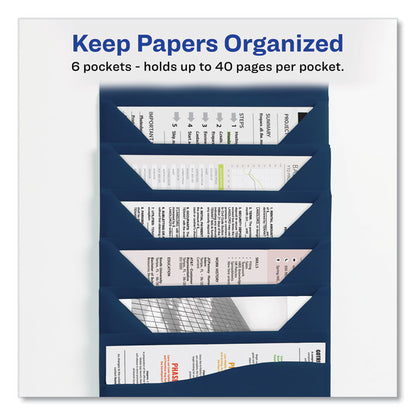 Slide and View Expanding File, 6 Sections, Hook/Loop Closure, Letter Size, Navy Blue