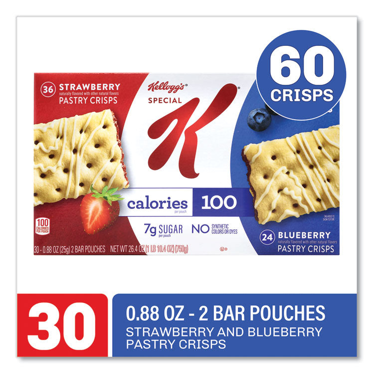 Special K Pastry Crisps, (36) Strawberry, (24) Blueberry, 0.88 oz, 2/Pouch, 30 Pouches/Carton