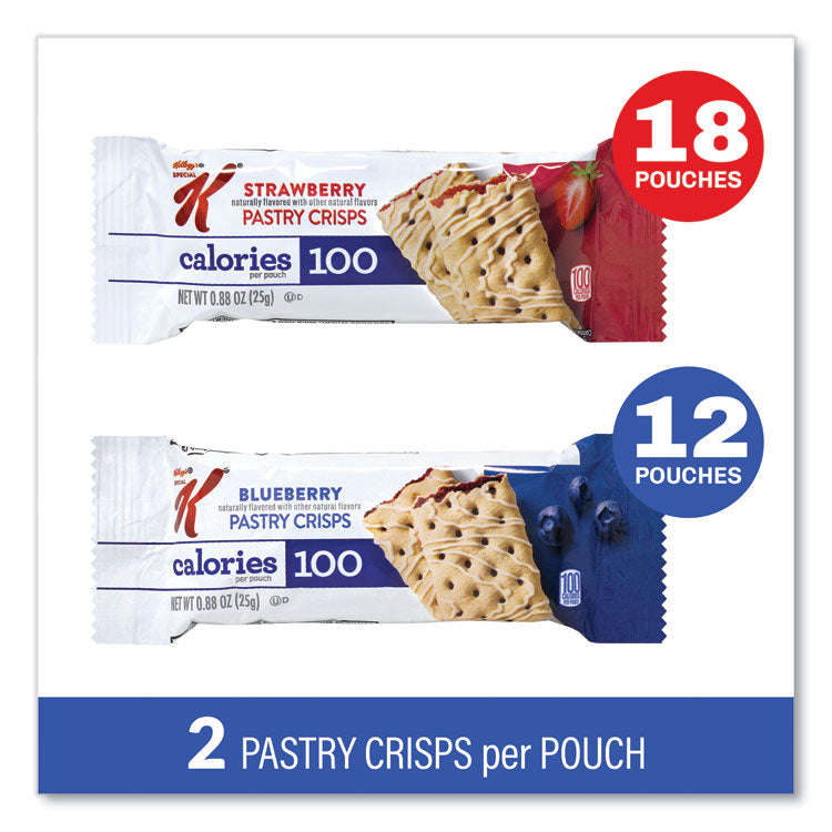 Special K Pastry Crisps, (36) Strawberry, (24) Blueberry, 0.88 oz, 2/Pouch, 30 Pouches/Carton