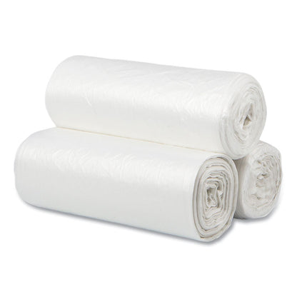 High-Density Commercial Can Liners, 10 gal, 5 mic, 24" x 24", Natural, Perforated Roll, 50 Bags/Roll, 20 Rolls/Carton