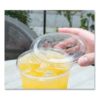 PET Lids, Flat with Straw Slot, Fits 32 oz Cold Cups, Plastic, Clear, 500/Carton