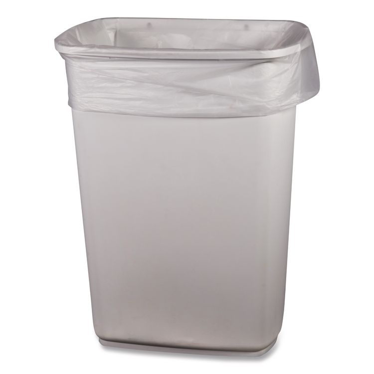 Low-Density Waste Can Liners, 23 gal, 0.9 mil, 28" x 45", Clear, Perforated Roll, 25 Bags/Roll, 8 Rolls/Carton