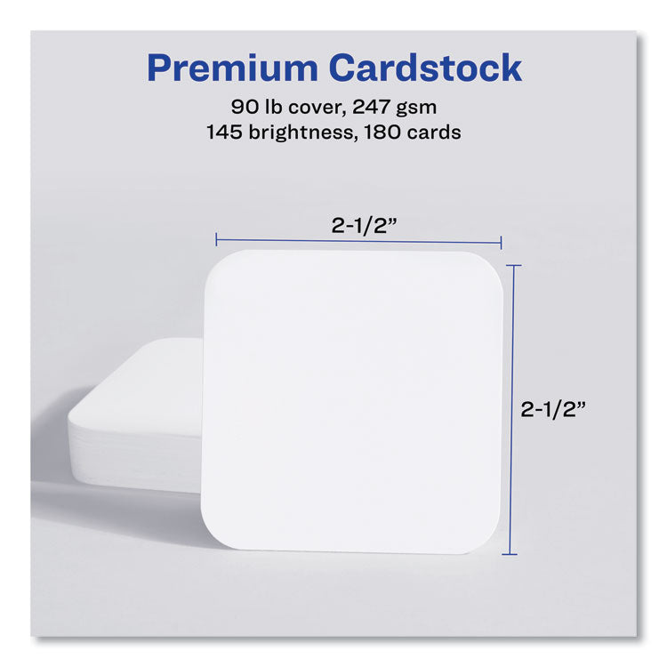 Square Clean Edge Cards with Sure Feed Technology, Laser, 2.5 x 2.5, White, 9 Cards/Sheet, 20 Sheets/Pack