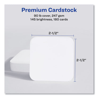 Square Clean Edge Cards with Sure Feed Technology, Laser, 2.5 x 2.5, White, 9 Cards/Sheet, 20 Sheets/Pack