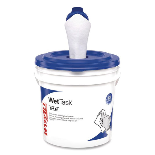 Critical Clean Wipers for Bleach, Disinfectants, Sanitizers WetTask Customizable Wet Wiping System, w/Bucket,140/Roll, 6/CT