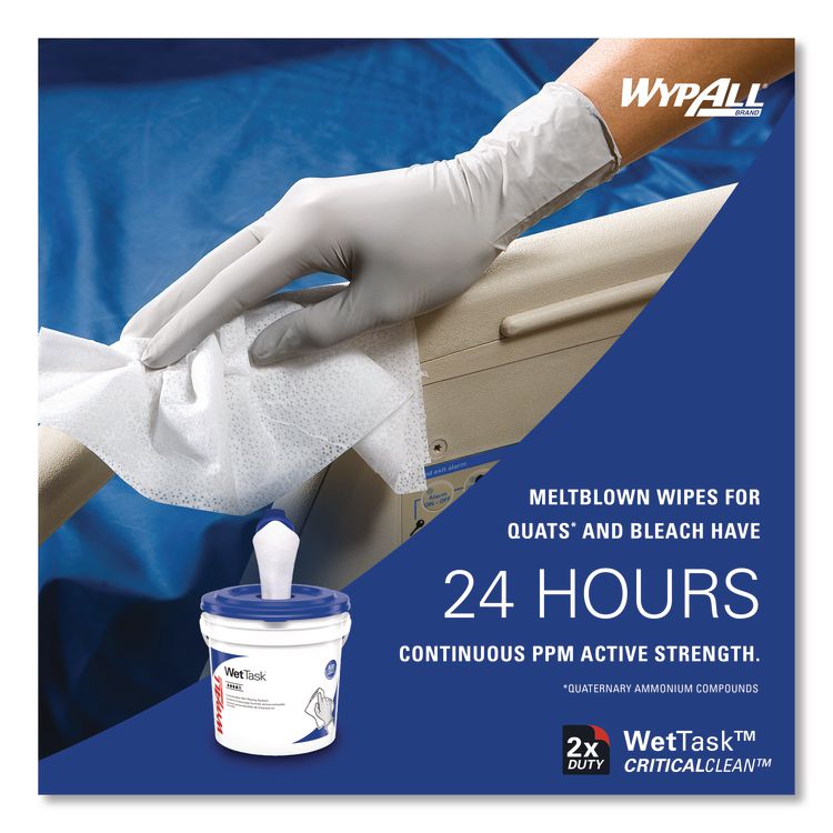 Critical Clean Wipers for Bleach, Disinfectants, Sanitizers WetTask Customizable Wet Wiping System, 90/Roll, 6 Rolls/Carton