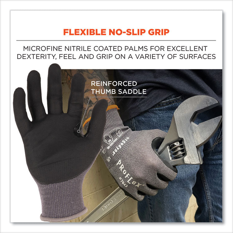ProFlex 7043 ANSI A4 Nitrile Coated CR Gloves, EN388: 4X42D, 9" Long, 2X-Large, Gray, 12 Pairs