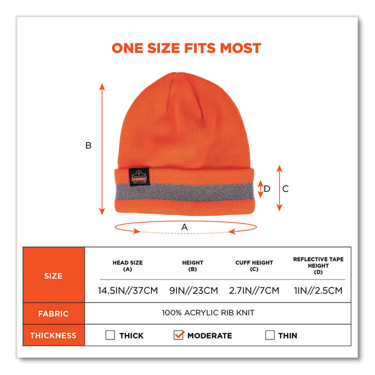 N-Ferno 6803 Reflective Rib Knit Winter Hat, Acrylic, One Size Fits Most, Orange