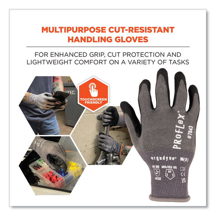 ProFlex 7043 ANSI A4 Nitrile Coated CR Gloves, EN388: 4X42D, 9" Long, 2X-Large, Gray, Pair