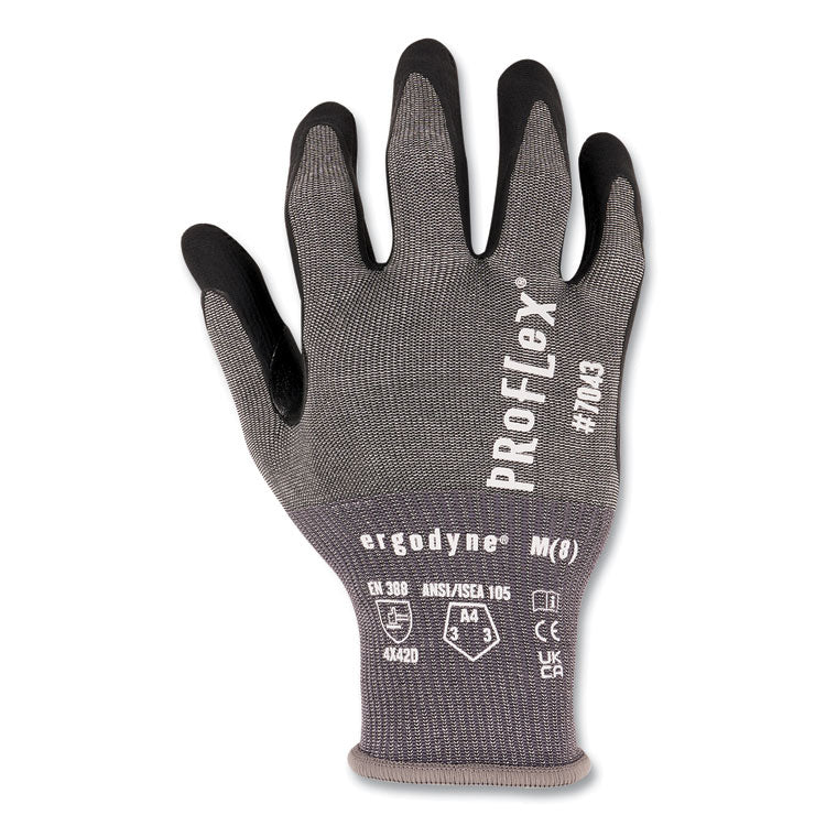 ProFlex 7043 ANSI A4 Nitrile Coated CR Gloves, EN388: 4X42D, 9" Long, Medium, Gray, 12 Pairs