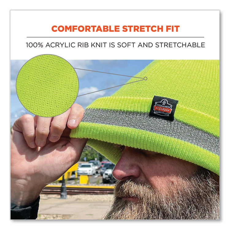 N-Ferno 6803 Reflective Rib Knit Winter Hat, Acrylic, One Size Fits Most, Lime