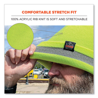 N-Ferno 6803 Reflective Rib Knit Winter Hat, Acrylic, One Size Fits Most, Lime