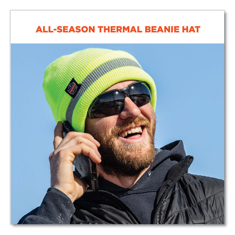 N-Ferno 6803 Reflective Rib Knit Winter Hat, Acrylic, One Size Fits Most, Lime