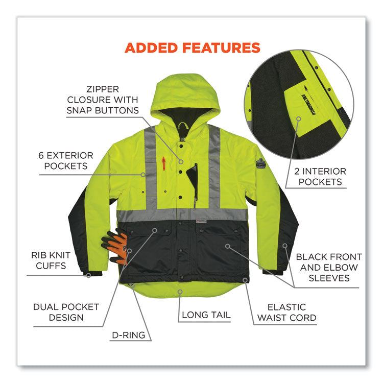 GloWear 8275 Class 2 Heavy-Duty Hi-Vis Workwear Sherpa Lined Jacket, Small, Lime