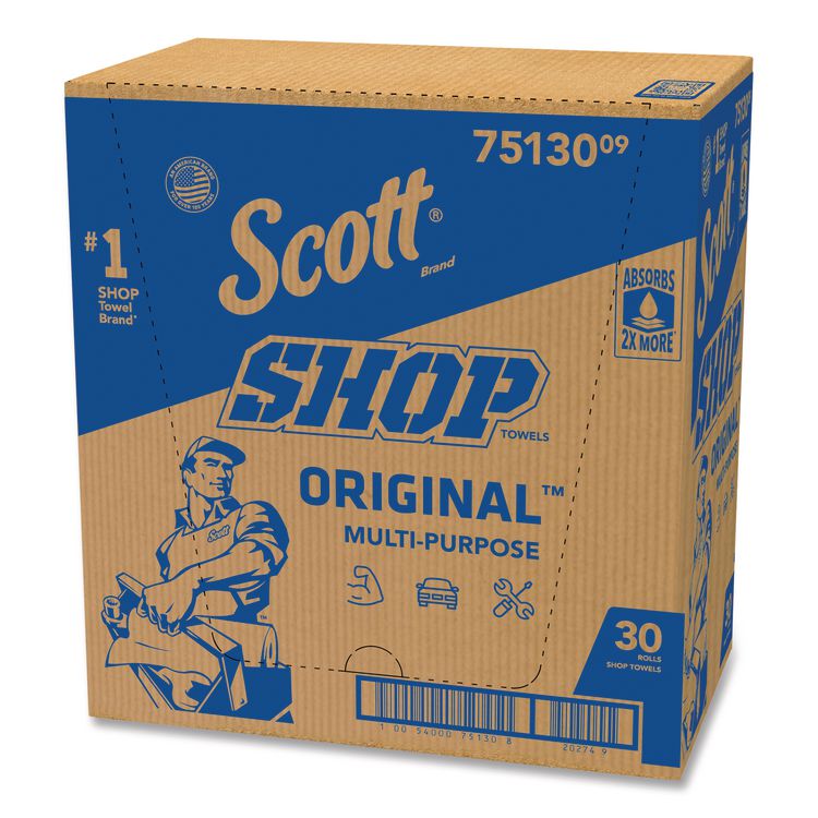 Shop Towels, Standard Roll, 1-Ply, 9.4 x 11, Blue, 55/Roll, 30 Rolls/Carton