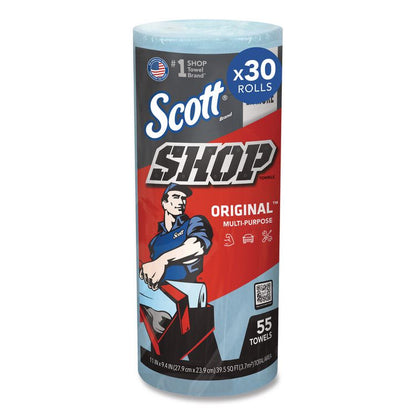 Shop Towels, Standard Roll, 1-Ply, 9.4 x 11, Blue, 55/Roll, 30 Rolls/Carton