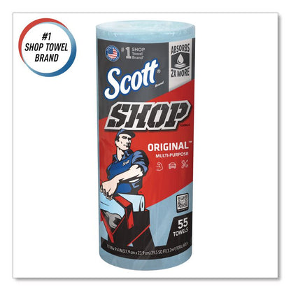 Shop Towels, Standard Roll, 1-Ply, 9.4 x 11, Blue, 55/Roll, 30 Rolls/Carton