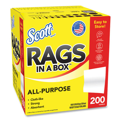 Rags in a Box, POP-UP Box, 12 x 9, White, 200/Box, 8 Boxes/Carton