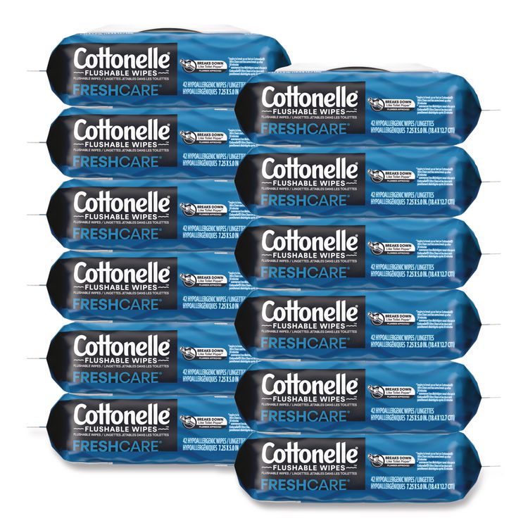 Fresh Care Flushable Cleansing Cloths, 1-Ply, 3.75 x 5.5, White, 42/Pack, 12 Packs/Carton