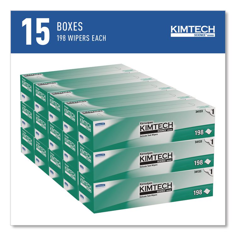 Kimwipes Delicate Task Wipers, 1-Ply, 11.8 x 11.8, Unscented, White, 198/Box, 15 Boxes/Carton