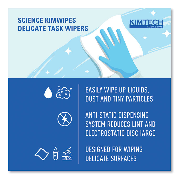 Kimwipes Delicate Task Wipers, 1-Ply, 4.4 x 8.4, Unscented, White, 286/Box