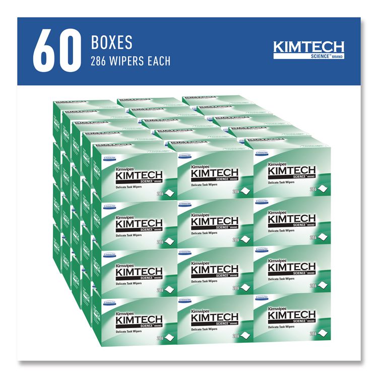 Kimwipes Delicate Task Wipers, 1-Ply, 4.4 x 8.4, Unscented, White, 286/Box, 60 Boxes/Carton