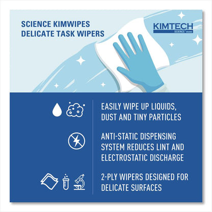 Kimwipes Delicate Task Wipers, 2-Ply, 14.7 x 16.6, Unscented, White, 92/Box, 15 Boxes/Carton