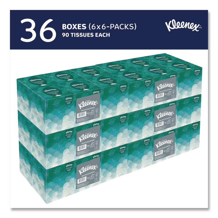 Professional Facial Tissue, Pop-Up Box, 2-Ply, 90 Sheets/Box, 6 Boxes/Pack, 6 Packs/Carton