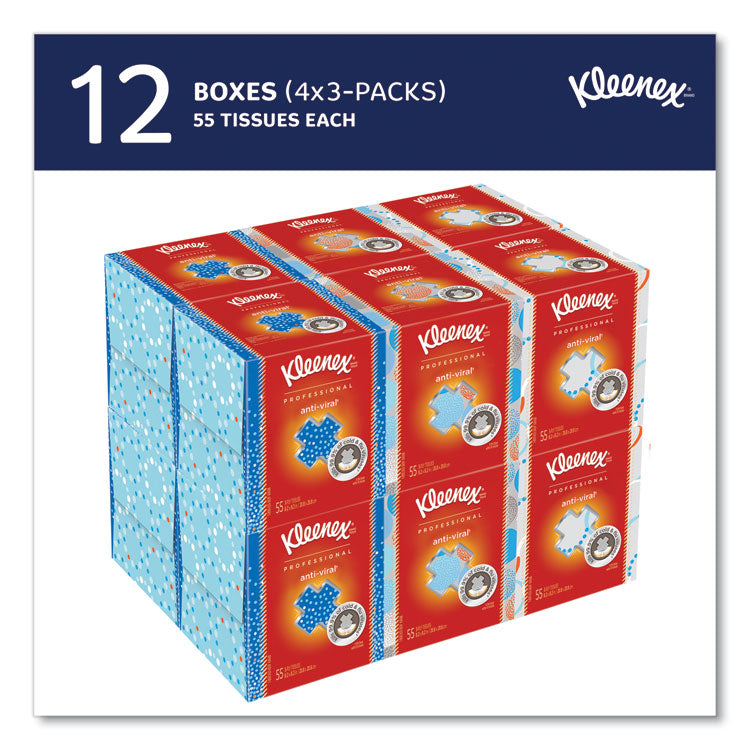 Boutique Anti-Viral Facial Tissue, Pop-Up Box, 3-Ply, White, 55 Sheets/Box, 3 Boxes/Pack, 4 Packs/Carton