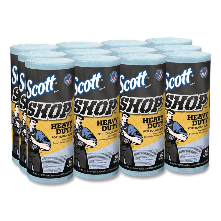 Pro Shop Towels, Heavy Duty, 1-Ply, 10.4 x 11, Blue, 12 Rolls/Carton