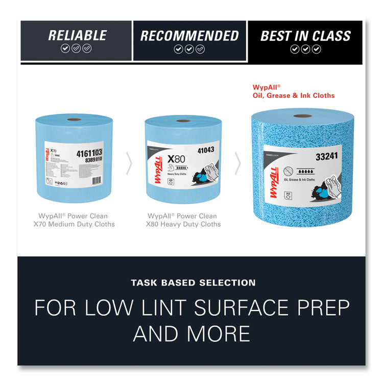 Power Clean Oil, Grease and Ink Cloths, Jumbo Roll, 9.8 x 12.2, Blue, 717/Roll