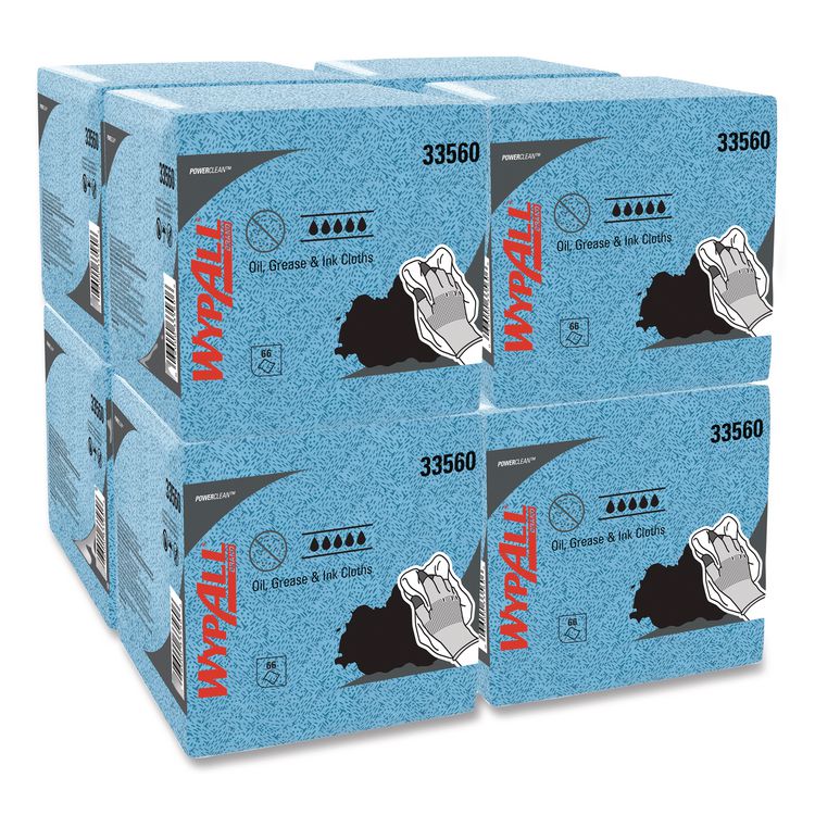 Power Clean Oil, Grease and Ink Cloths, 1/4 Fold, 12.5 x 12, Blue, 66/Box, 8 Boxes/Carton