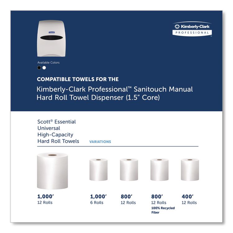 Sanitouch Hard Roll Towel Dispenser, For 1.5" Core, 12.63 x 10.2 x 16.13, White