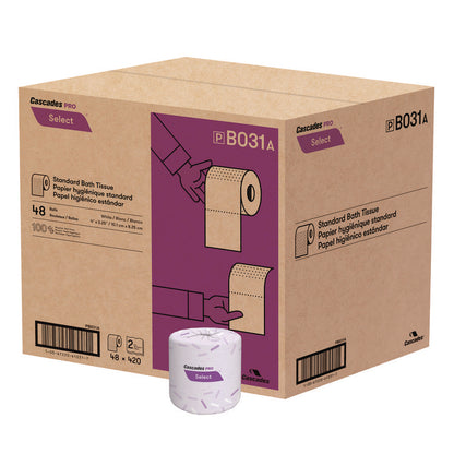 Select Standard Bath Tissue, Septic Safe, 2-Ply, White, 420 Sheets/Roll, 48 Rolls/Carton