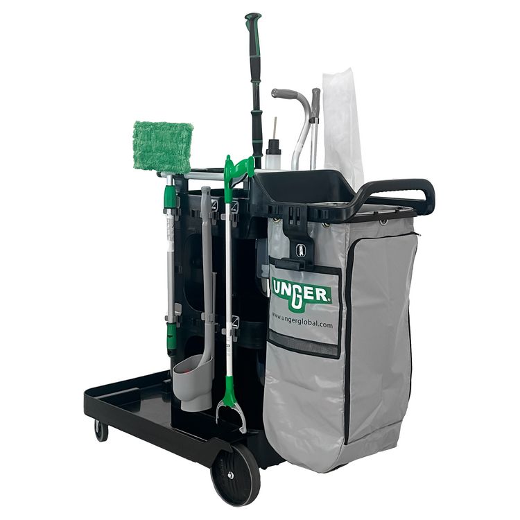 SpotCleanRx Janitorial Carts, Plastic, 3 Shelves, 23.5 x 25 x 25, Black
