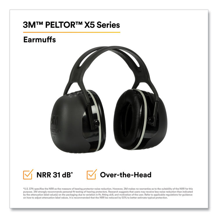 PELTOR X5A Over the Head Earmuffs, Dielectric, 31 dB NRR, Black/White