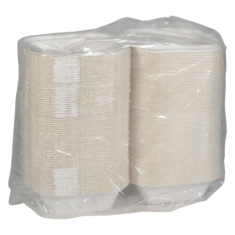 EarthChoice PFAS Free Compostable Hinged Lid Container, 6 x 6 x 3, Natural, Sugarcane, 500/Carton