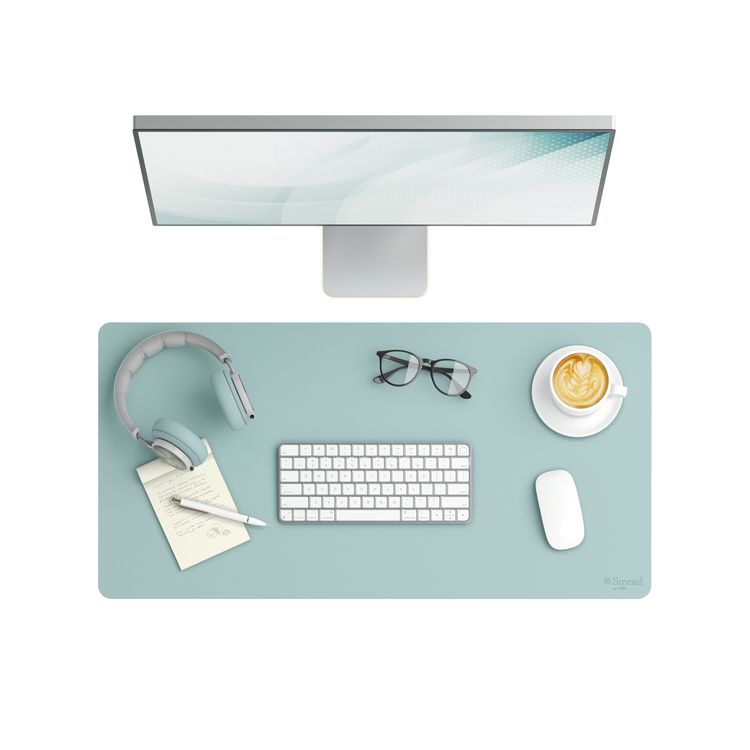 Vegan Leather Desk Pads, 31.5" x 15.7", Light Blue