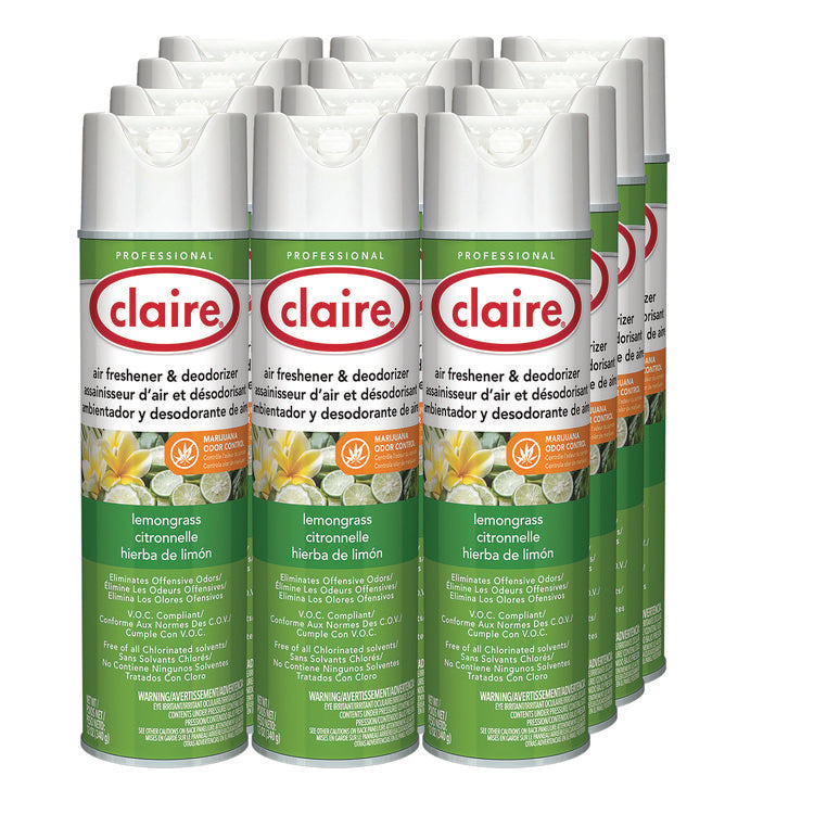 Aerosol Air Freshener and Deodorizer, Lemongrass Citronella, 12 oz Aerosol Spray, 12 Cans