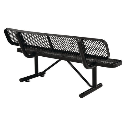 Expanded Steel Bench With Back, 72" x 24" x 33", Black Seat/Back, Black Base