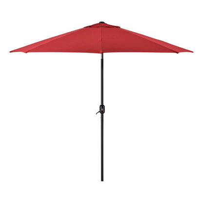 Outdoor Umbrella with Tilt Mechanism, 102" Span, 94" Long, Red Canopy, Black Handle