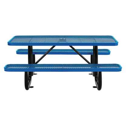 Expanded Steel Picnic Table, Rectangular, 72 x 62 x 29.5, Blue Top, Blue Base/Legs