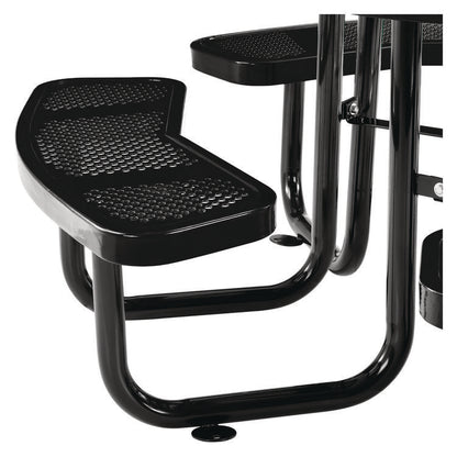 Perforated Steel Picnic Table, Round, 46" Dia x 29.5"h, Black Top, Black Base/Legs