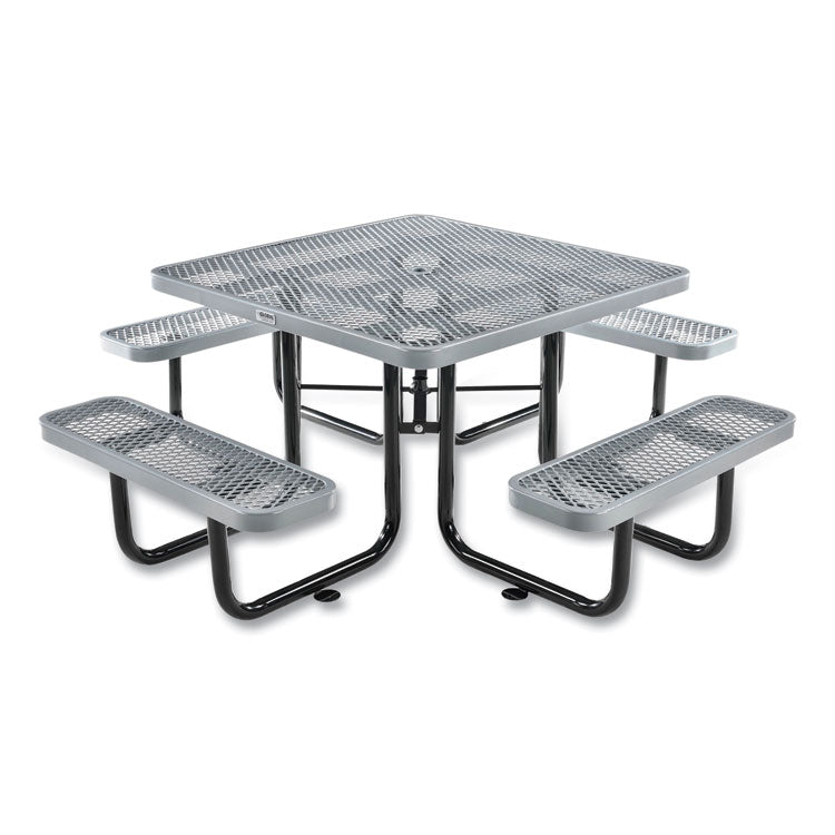 Expanded Steel Picnic Table, Square, 81 x 81 x 29.5, Gray Top, Gray Base/Legs
