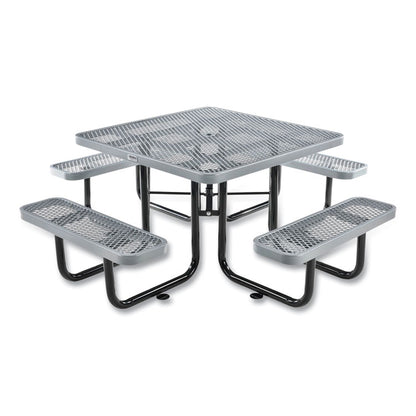 Expanded Steel Picnic Table, Square, 81 x 81 x 29.5, Gray Top, Gray Base/Legs