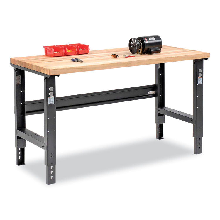 Standard Duty Butcher Block Top Adjustable Height Workbench, 2,000 lbs, 60 x 30 x 30.88 to 36.88, Black
