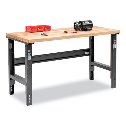 Standard Duty Butcher Block Top Adjustable Height Workbench, 2,000 lbs, 60 x 30 x 30.88 to 36.88, Black