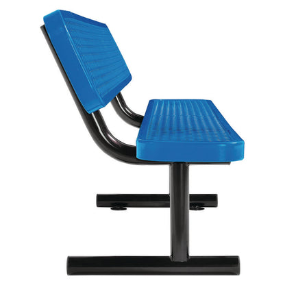 Expanded Steel Bench With Back, 72" x 24" x 33", Blue Seat/Back, Black Base