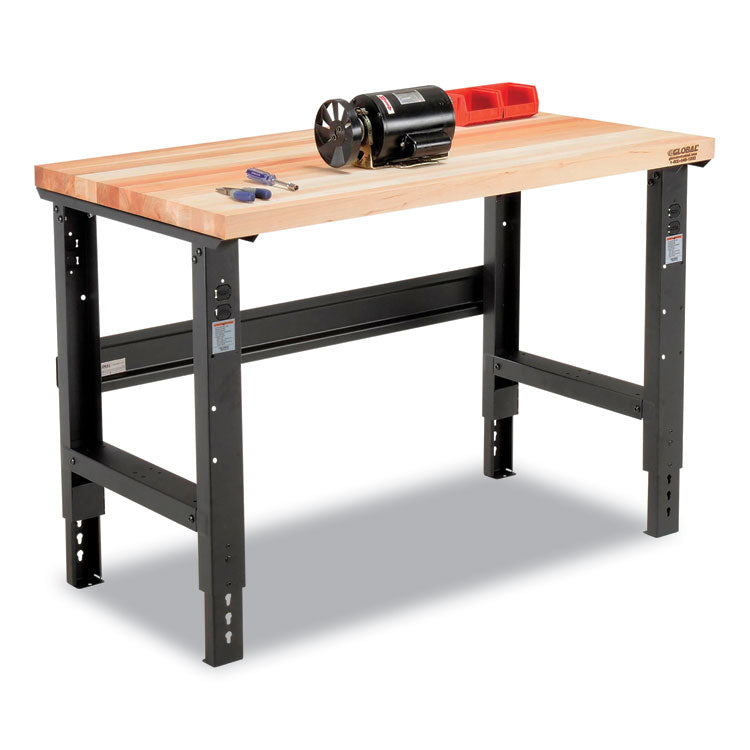 Standard Duty Butcher Block Top Adjustable Height Workbench, 2,000 lbs, 48 x 30 x 30.88 to 36.88, Maple/Black