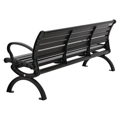 Aluminum Bench with Back, 73" x 22.75" x 30.75", Black Seat/Back, Black Base